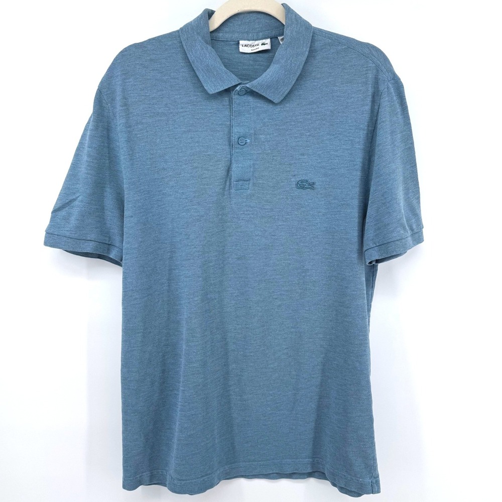 Lacoste Polo Shirt Men L Blue Slim Fit Short Sleeve Cotton Luxury Preppy Classic